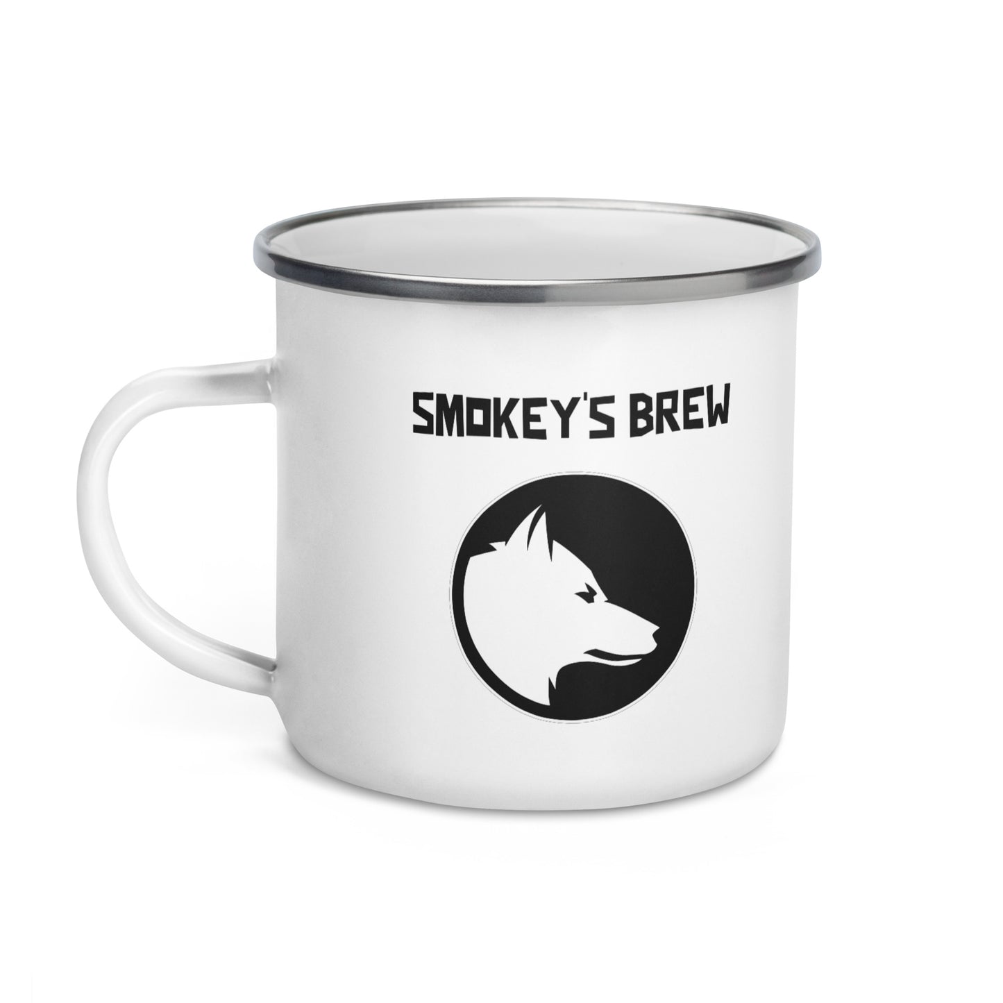 Smokey's Brew White Enamel Mug